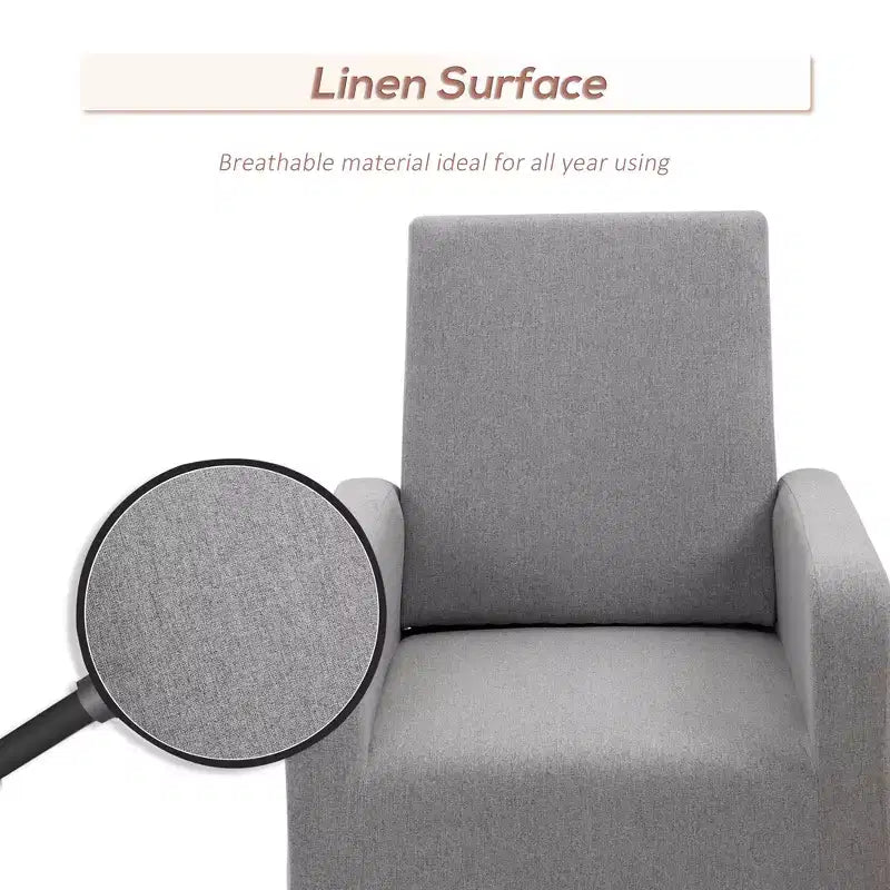 Sedia a dondolo Accent Lounge con base curva in legno massello e seduta imbottita in lino