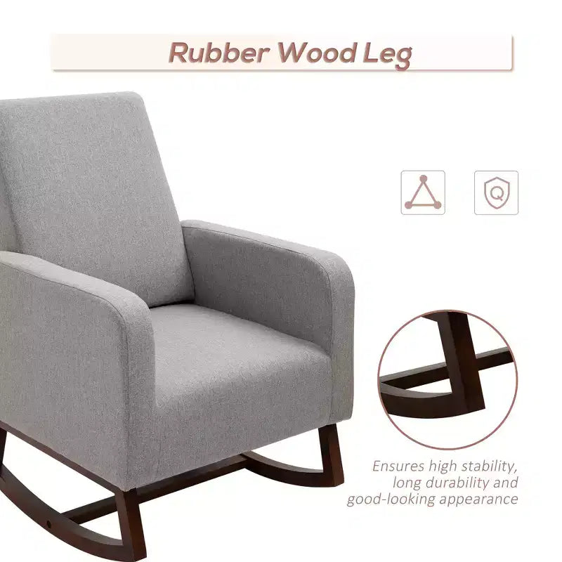Sedia a dondolo Accent Lounge con base curva in legno massello e seduta imbottita in lino