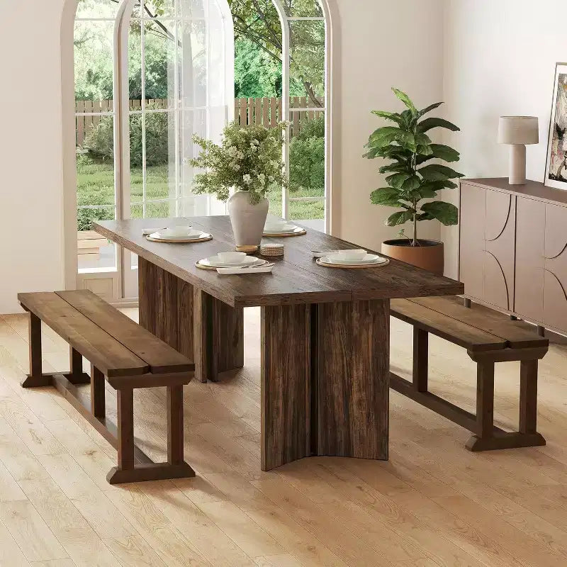 Panca da pranzo rustica in legno massello da 59" per sala da pranzo, corridoio e ingresso