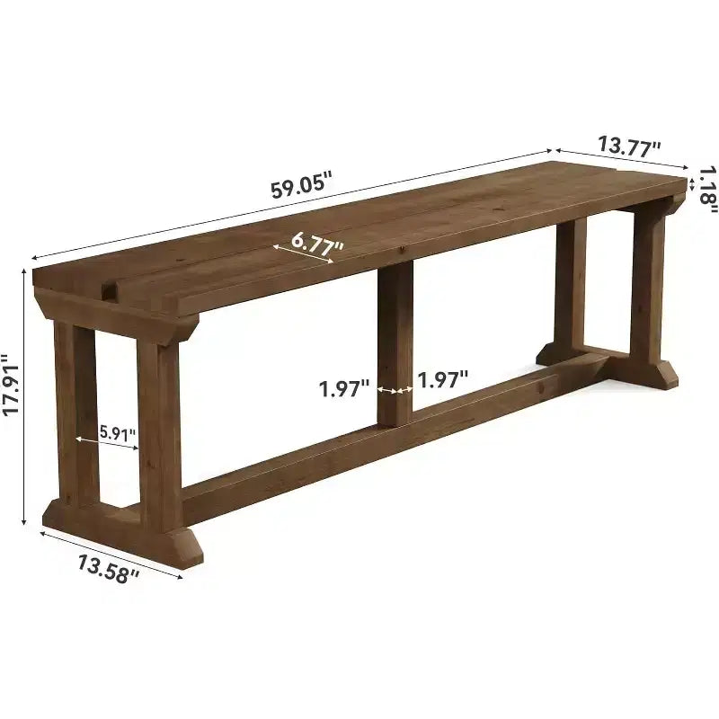 Panca da pranzo rustica in legno massello da 59" per sala da pranzo, corridoio e ingresso