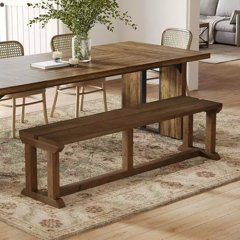 Panca da pranzo rustica in legno massello da 59" per sala da pranzo, corridoio e ingresso