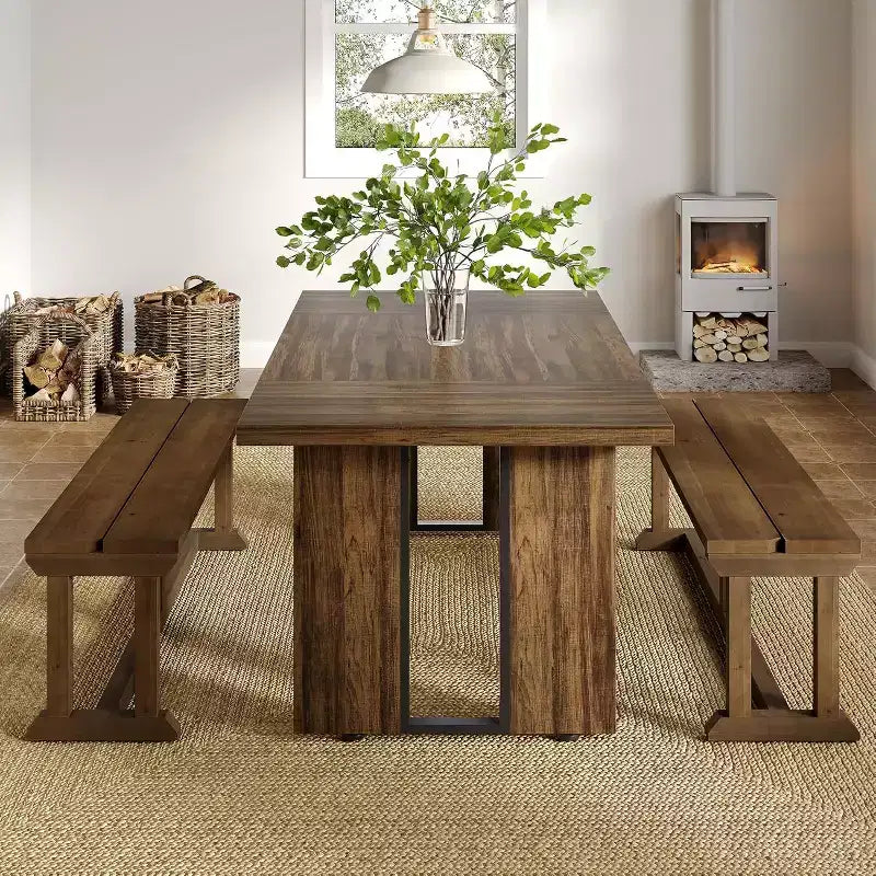 Panca da pranzo rustica in legno massello da 59" per sala da pranzo, corridoio e ingresso