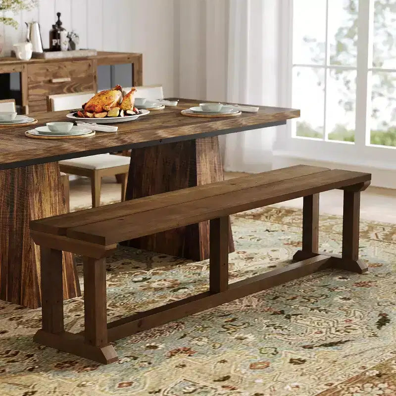 Panca da pranzo rustica in legno massello da 59" per sala da pranzo, corridoio e ingresso