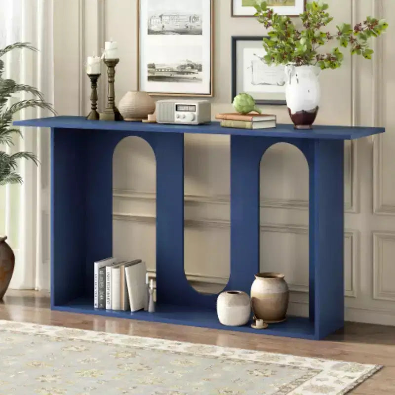 Console moderna ricurva con mensola aperta per ingresso o soggiorno