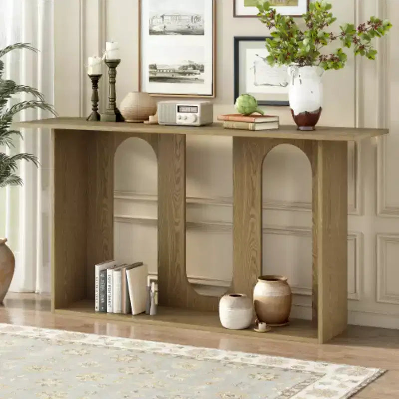 Console moderna ricurva con mensola aperta per ingresso o soggiorno