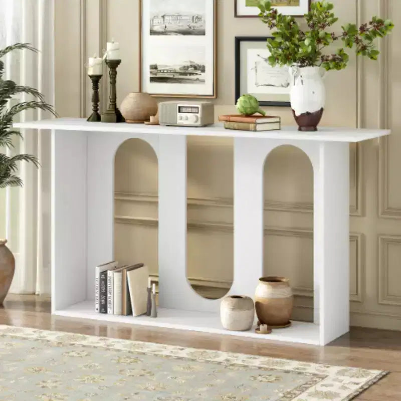 Console moderna ricurva con mensola aperta per ingresso o soggiorno