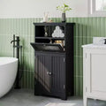 Freestanding Bathroom Cabinet Black Flip Glass Drawer 2 Doors Adjustable Shelf Open Storage Bathroom Living Room Hallway