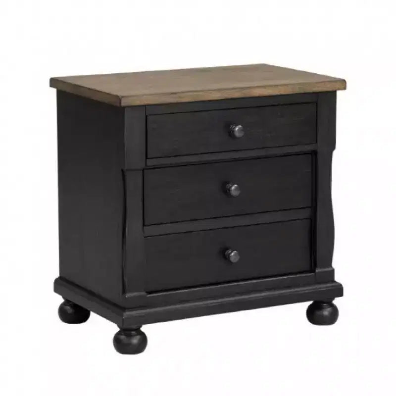 Comodino con 2 porte USB e 3 cassetti, finitura rovere rustico marrone