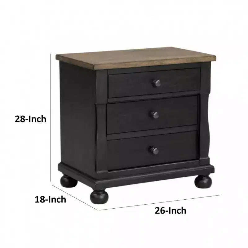Comodino con 2 porte USB e 3 cassetti, finitura rovere rustico marrone