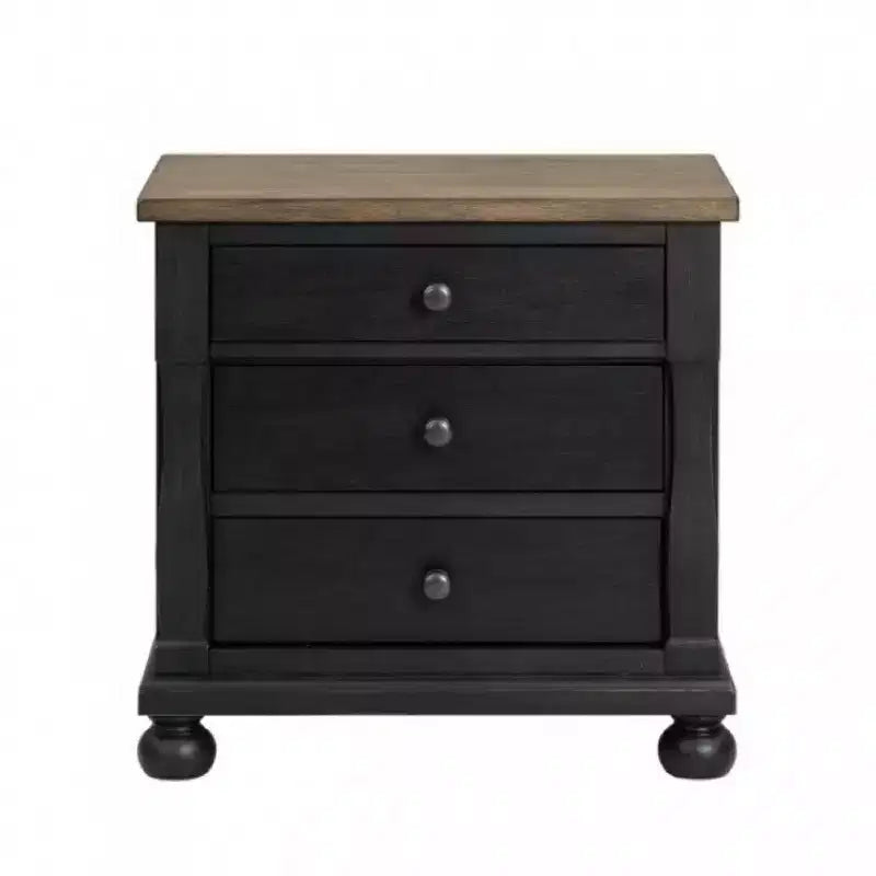 Comodino con 2 porte USB e 3 cassetti, finitura rovere rustico marrone