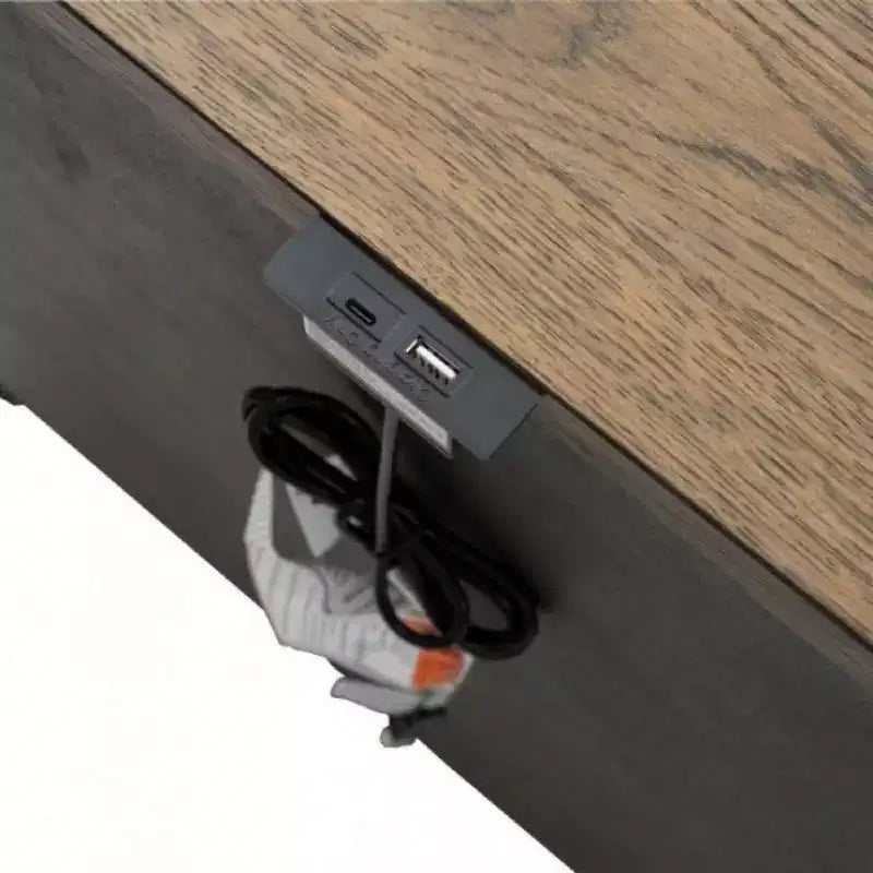 Comodino con 2 porte USB e 3 cassetti, finitura rovere rustico marrone