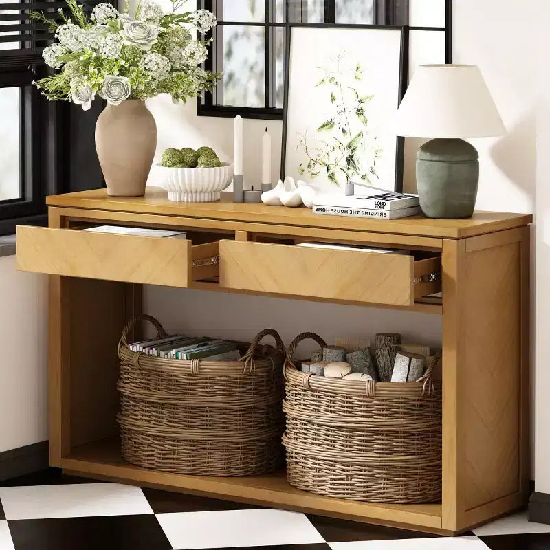 Consolle rustica da ingresso da 55" con cassetti e ripiano aperto