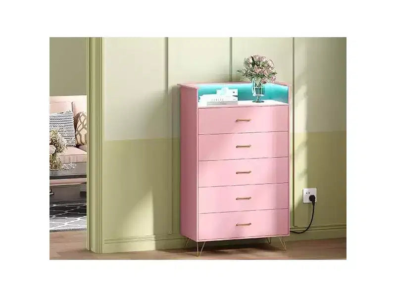 Comodino alto a 5 cassetti con guide a chiusura silenziosa, organizer contenitore resistente all'acqua per corridoio, armadio e camera da letto, armadietto dal design sottile salvaspazio