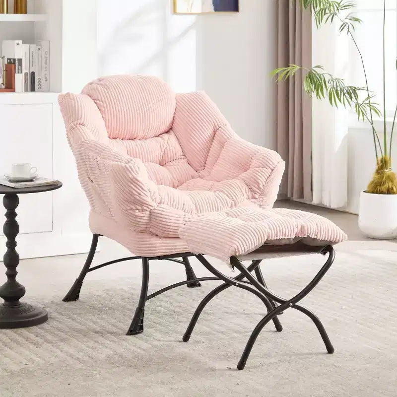 Poltrona accent lounge moderna con pouf, braccioli e tasca laterale