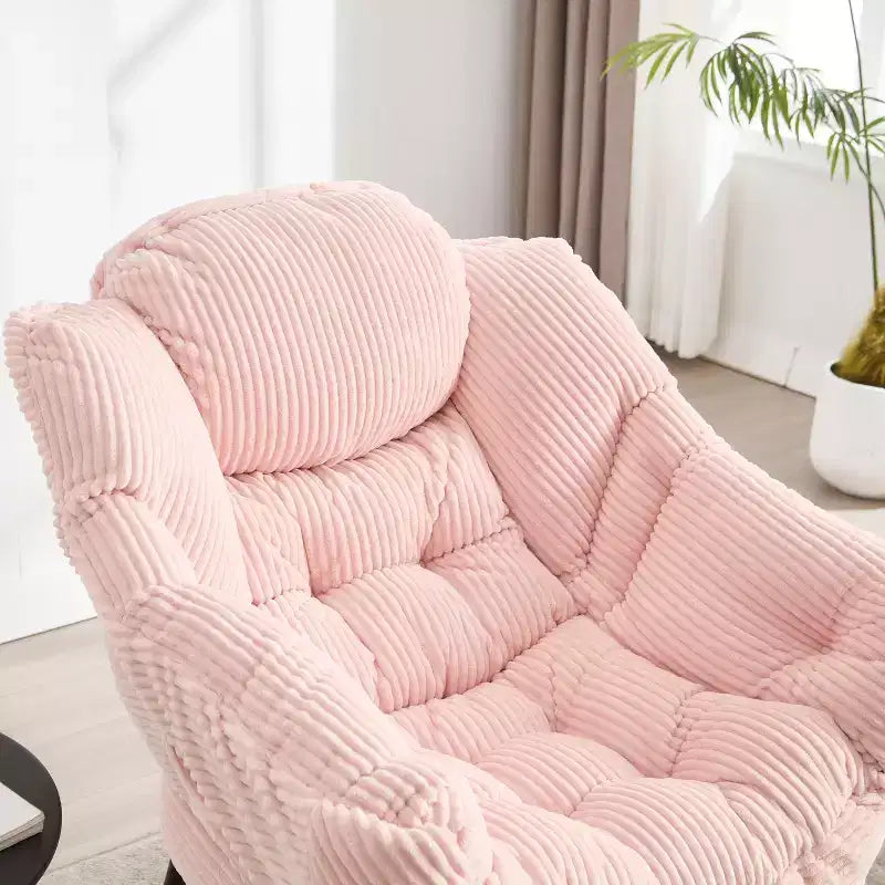 Poltrona accent lounge moderna con pouf, braccioli e tasca laterale
