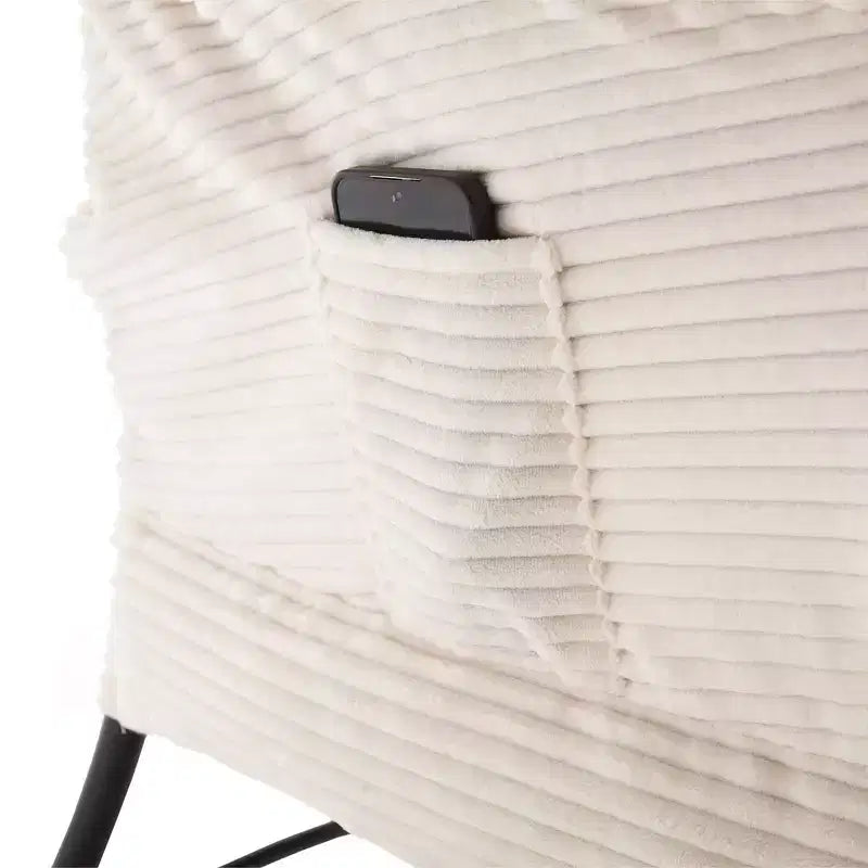 Poltrona accent lounge moderna con pouf, braccioli e tasca laterale