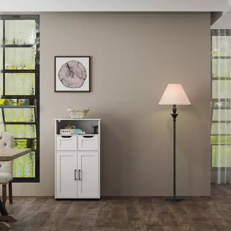 Mobiletto Autoportante con Ante e Cassetti - Armadio con Ripiani Regolabili per Articoli da Bagno, Design Versatile Adatto per Dispensa Cucina, Bianco
