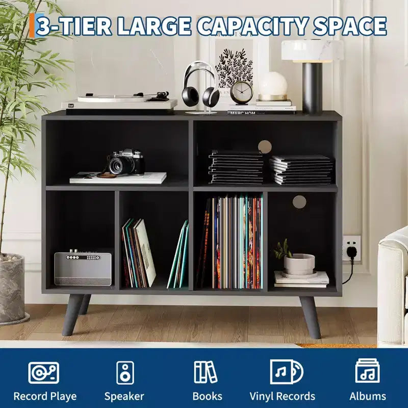 Mobile grande per giradischi, portadischi in vinile in legno, mobile compatto per giradischi, organizer a cubo per riporre fino a 350 album, per soggiorno e camera da letto