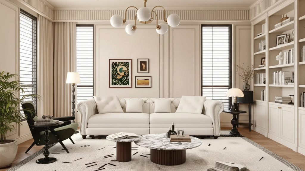 MAYEERTY 89 Velvet 3 Seat Sofa with Movable Ottoman, 3-in-1 Pull Out Sofa Bed, King Size Sofa Bed White