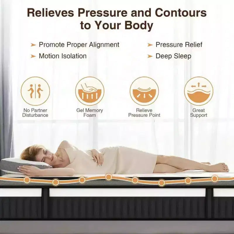 Materasso Matrimoniale 14 Pollici, Materasso in Memory Foam, Materasso Ibrido Rinfrescante con Gel, Letto in Scatola a Media Fermezza per Alleviare la Pressione e Isolare il Movimento