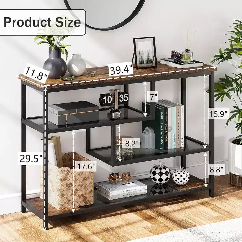 Tavolo consolle da divano stretto marrone rustico da 39,4" con stazione di ricarica e porte USB