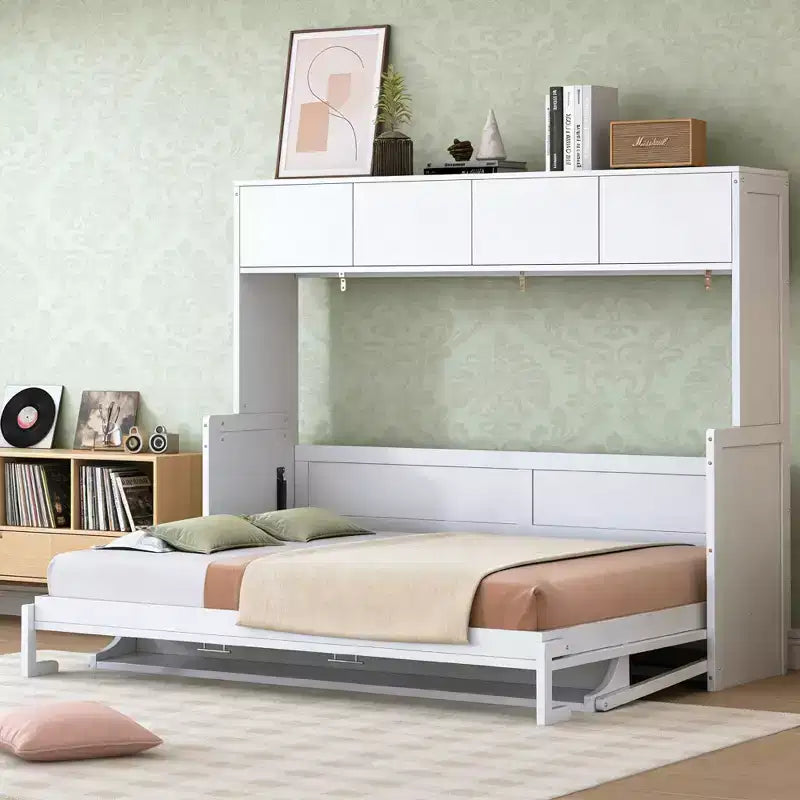 Letto a Scomparsa Moderno a Grandezza Naturale con Sistema di Sollevamento Idraulico e Scrivania Integrata