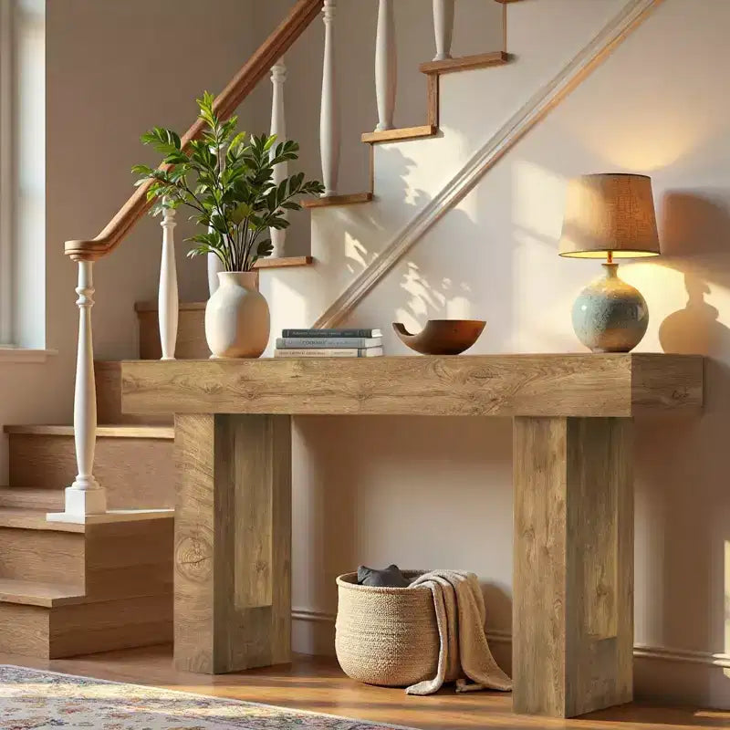 Consolle rettangolare in legno stile rustico da 160 cm con contenitore