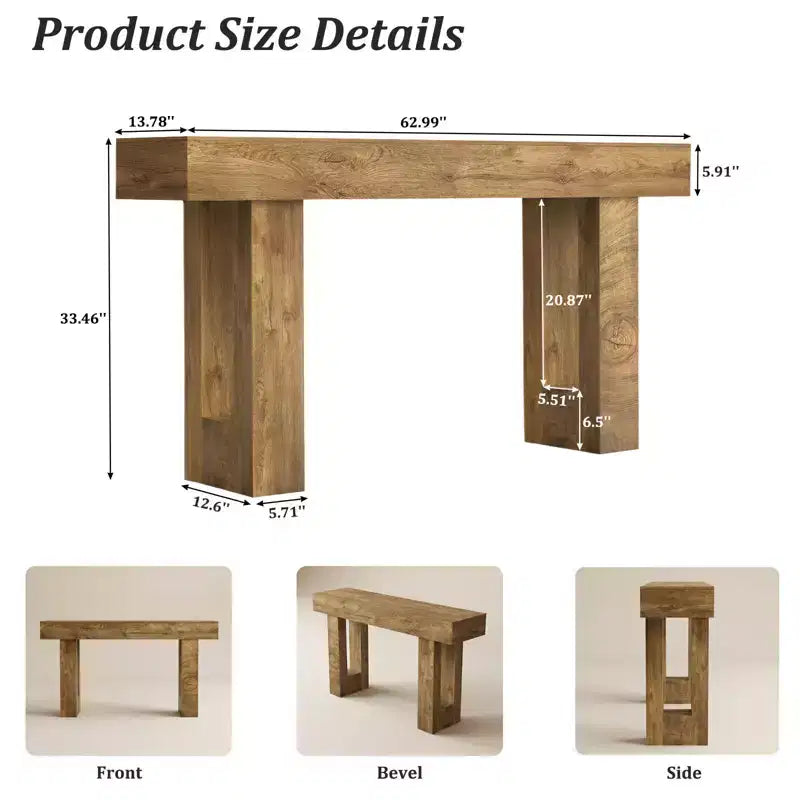 Consolle rettangolare in legno stile rustico da 160 cm con contenitore