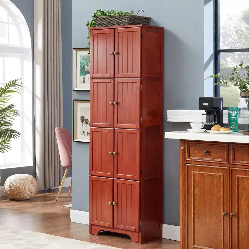Mobiletto contenitore autoportante, armadietto da pavimento alto 184 cm con 8 ante e 4 ripiani, dispensa a 4 livelli per cucina, bagno, ufficio, casa
