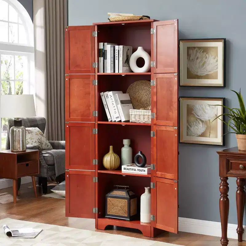 Mobiletto contenitore autoportante, armadietto da pavimento alto 184 cm con 8 ante e 4 ripiani, dispensa a 4 livelli per cucina, bagno, ufficio, casa