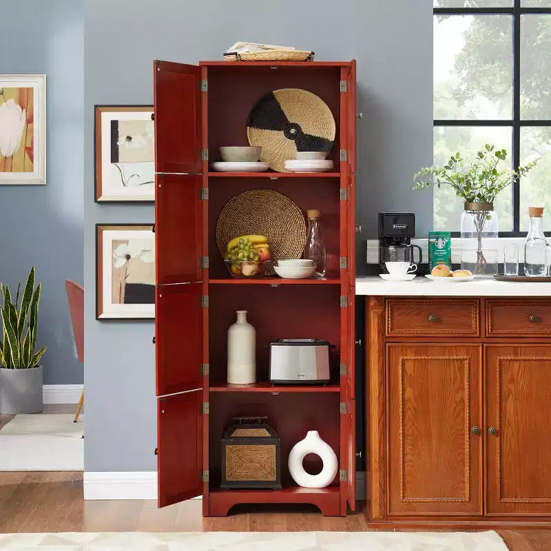 Mobiletto contenitore autoportante, armadietto da pavimento alto 184 cm con 8 ante e 4 ripiani, dispensa a 4 livelli per cucina, bagno, ufficio, casa