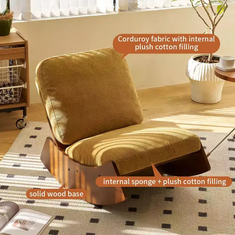 Poltrona a dondolo con accento Glider con struttura in legno e rivestimento in velluto a coste