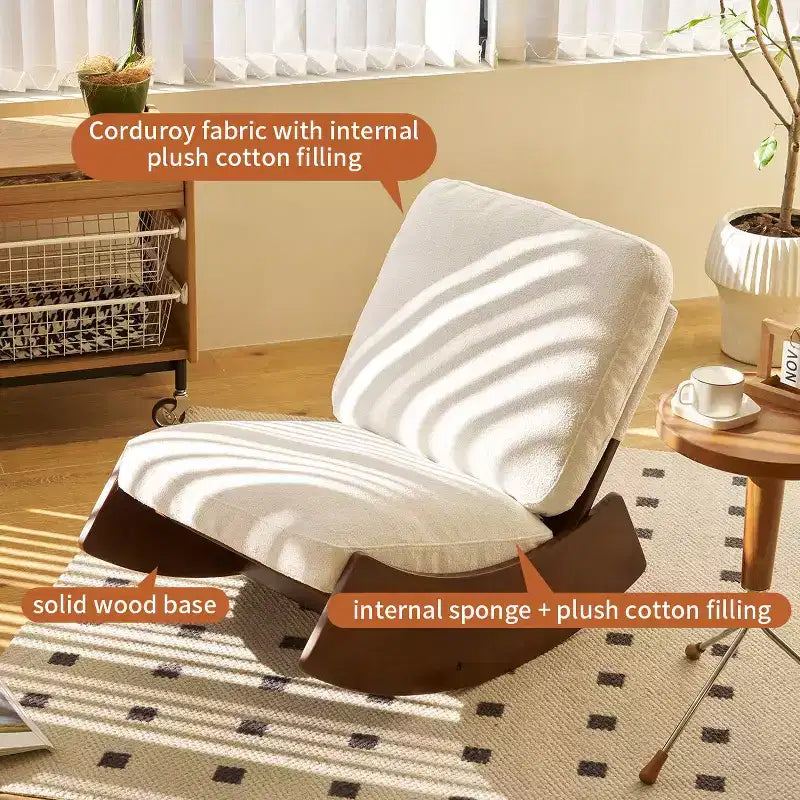 Poltrona a dondolo con accento Glider con struttura in legno e rivestimento in velluto a coste