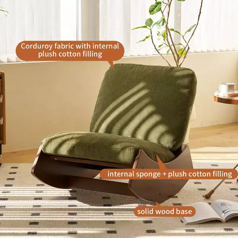 Poltrona a dondolo con accento Glider con struttura in legno e rivestimento in velluto a coste