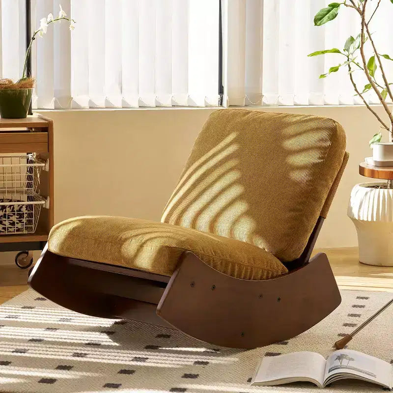 Poltrona a dondolo con accento Glider con struttura in legno e rivestimento in velluto a coste