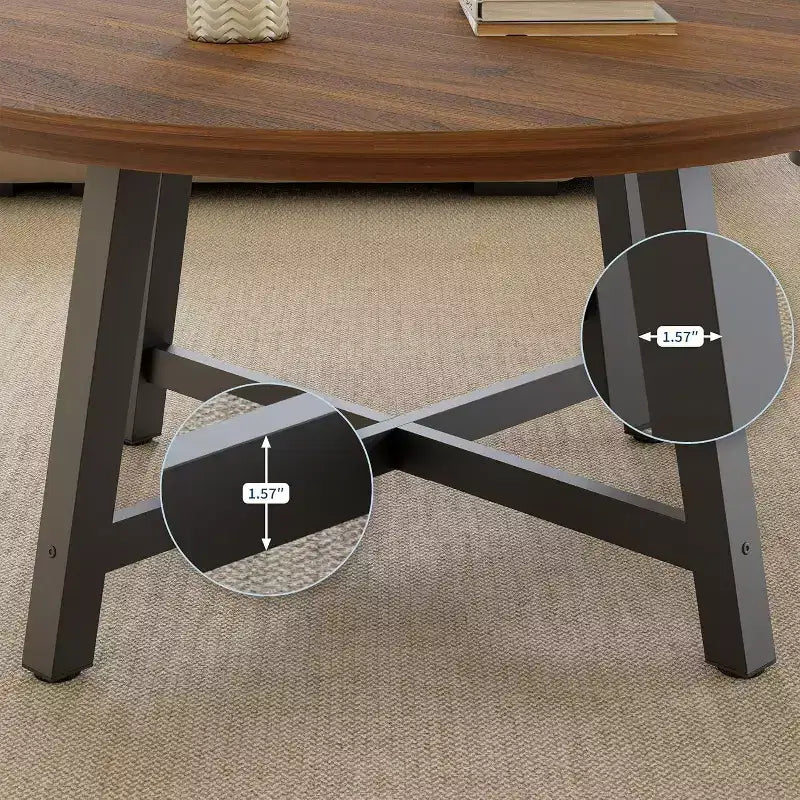 Tavolino rotondo industriale da 36", in legno e metallo per soggiorno o ufficio