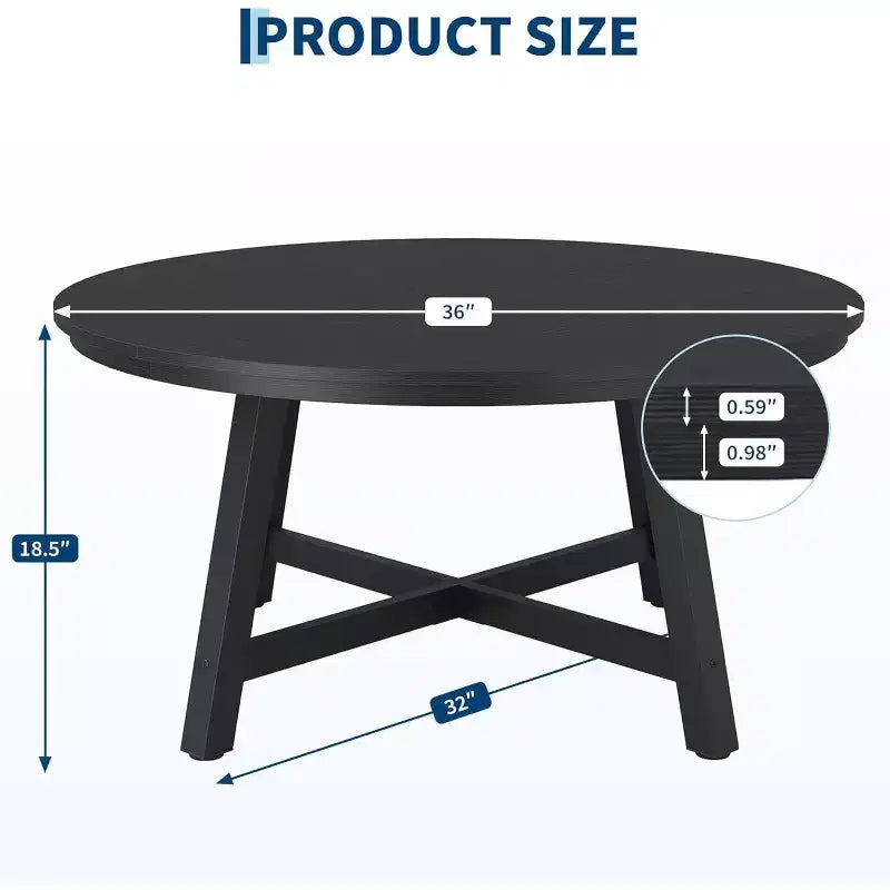 Tavolino rotondo industriale da 36", in legno e metallo per soggiorno o ufficio