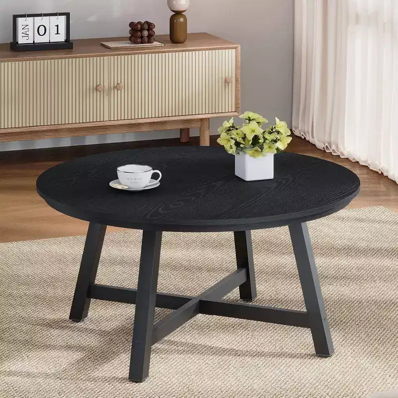 Tavolino rotondo industriale da 36", in legno e metallo per soggiorno o ufficio