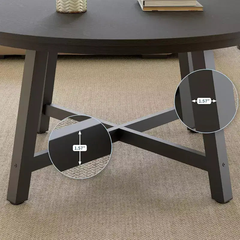 Tavolino rotondo industriale da 36", in legno e metallo per soggiorno o ufficio
