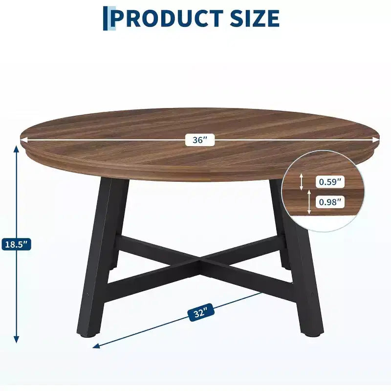 Tavolino rotondo industriale da 36", in legno e metallo per soggiorno o ufficio