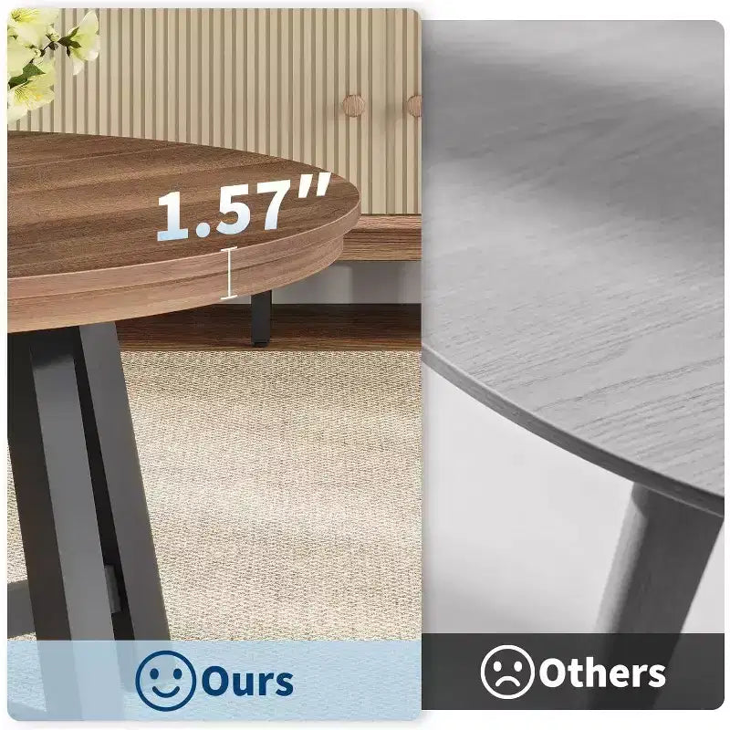 Tavolino rotondo industriale da 36", in legno e metallo per soggiorno o ufficio