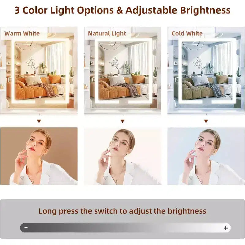 Tavolo da Trucco con Specchio a LED, Luminosità Regolabile, 6 Ripiani e 2 Cassetti