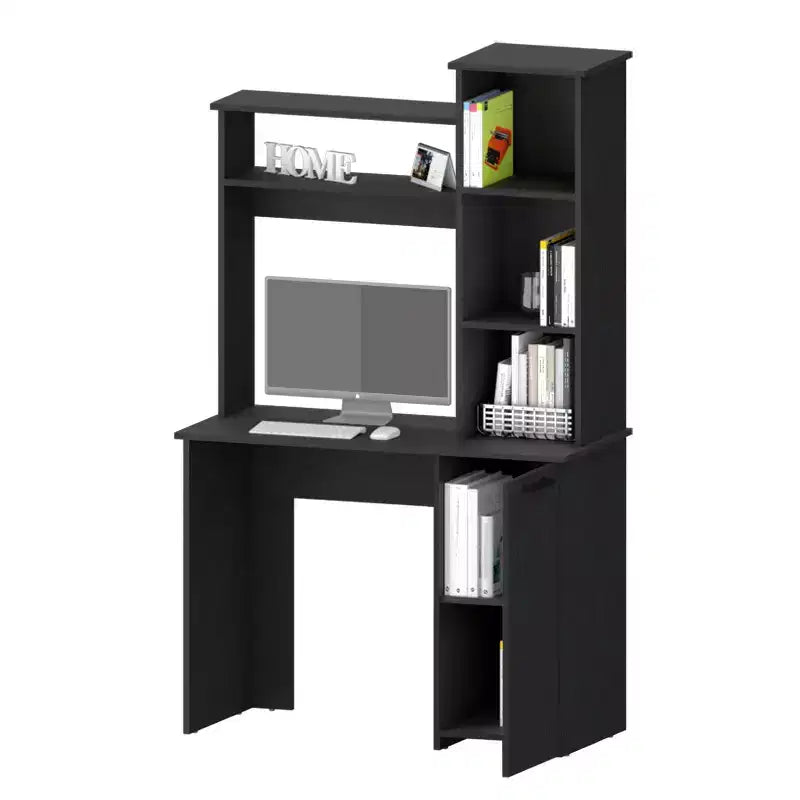 Scrivania da ufficio 98,3 cm con ripiani a 3 livelli, libreria a ponte e ampio mobiletto inferiore