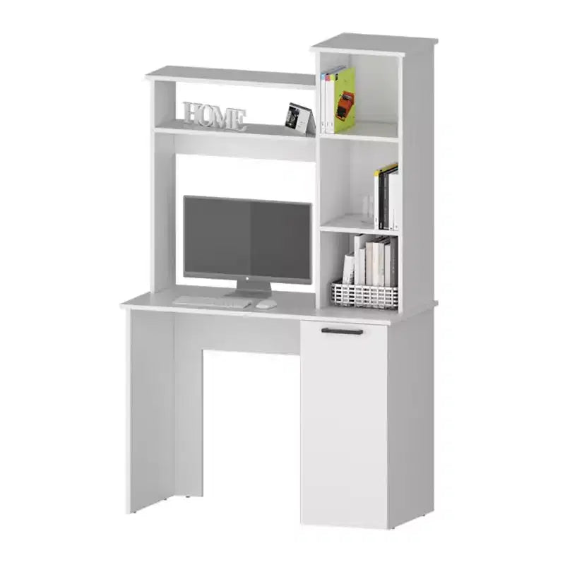 Scrivania da ufficio 98,3 cm con ripiani a 3 livelli, libreria a ponte e ampio mobiletto inferiore