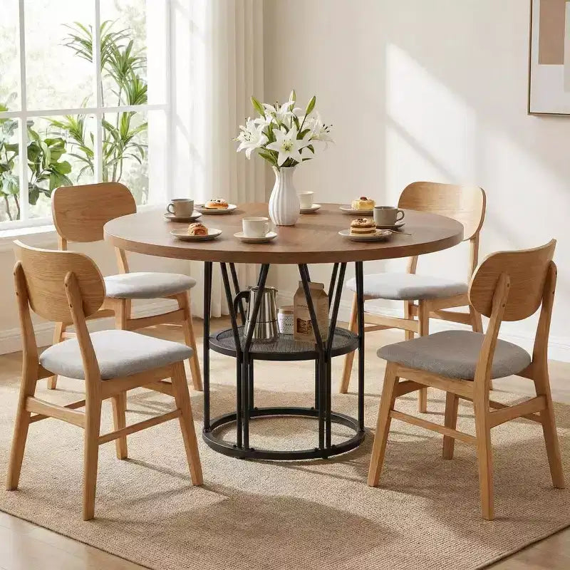 Tavolo rotondo da pranzo per 4-6 persone, Tavolo da cucina circolare da 47 pollici con ripiano portaoggetti e robusta struttura in metallo, Tavolo moderno per cucina, soggiorno, appartamento