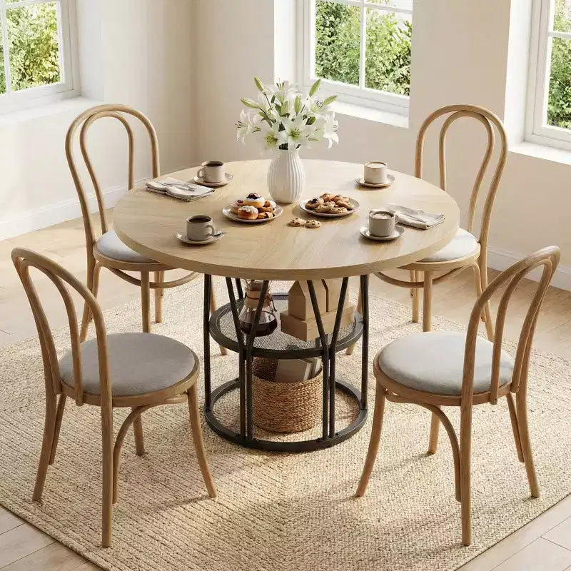 Tavolo rotondo da pranzo per 4-6 persone, Tavolo da cucina circolare da 47 pollici con ripiano portaoggetti e robusta struttura in metallo, Tavolo moderno per cucina, soggiorno, appartamento