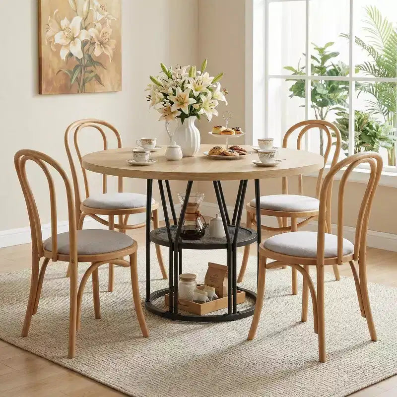 Tavolo rotondo da pranzo per 4-6 persone, Tavolo da cucina circolare da 47 pollici con ripiano portaoggetti e robusta struttura in metallo, Tavolo moderno per cucina, soggiorno, appartamento