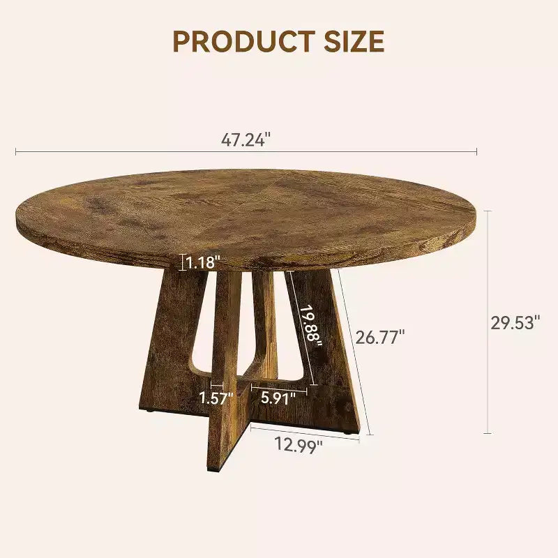 Tavolo da pranzo rotondo rustico da fattoria da 47" per 4-6 persone, finitura in legno retrò