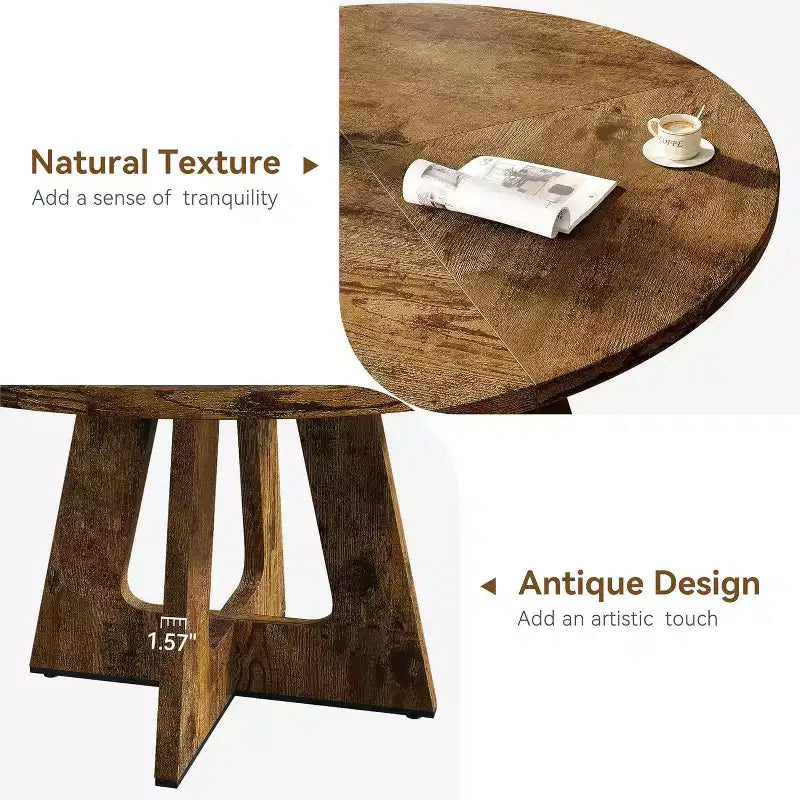 Tavolo da pranzo rotondo rustico da fattoria da 47" per 4-6 persone, finitura in legno retrò