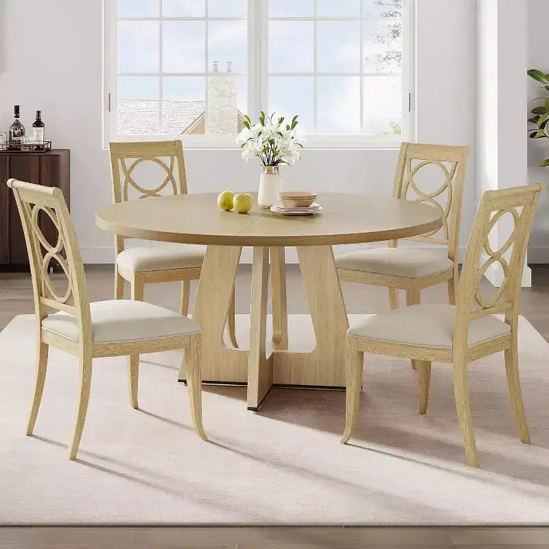 Tavolo da pranzo rotondo rustico da fattoria da 47" per 4-6 persone, finitura in legno retrò